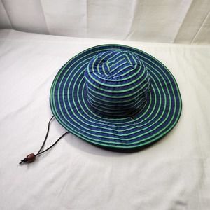 Panama Jack Blue Green Striped Sun Hat One Size Lightweight Summer Wide Brim Hat